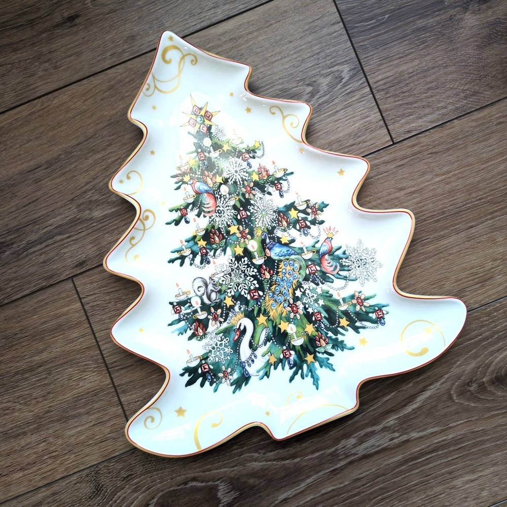Williams Sonoma Twas the Night Before Christmas Tree Platter Plate Swan Peacock